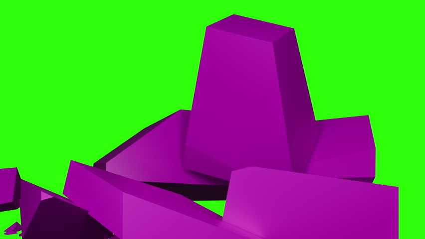 The wall consisting of purple sides is destroyed and blocks fall down. Video transitions to a green background for editing and overlay