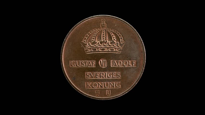Sweden 1968 5 öre coin obverse featuring the large incuse crown rotating on black background