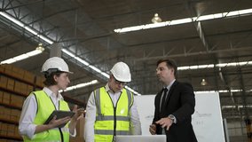 Blue collar workers are working and meeting at warehouse. Industrial and factory. - Powered by Shutterstock - Get 15% off with code: PIKWIZARD15