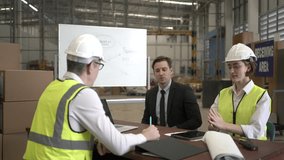 Blue collar workers are working and meeting at warehouse. Industrial and factory. - Powered by Shutterstock - Get 15% off with code: PIKWIZARD15