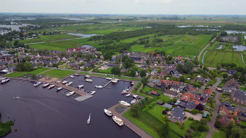 Aerial video footage of the bungalow park It Wiid at Eernewoude, Friesland, The Netherlands