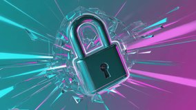 Cinematic animation of colorful digital padlock with dynamic glowing data streams and particle effects. Concept of cybersecurity, fintech, data protection, and secure digital payments. - Powered by Shutterstock - Get 15% off with code: PIKWIZARD15