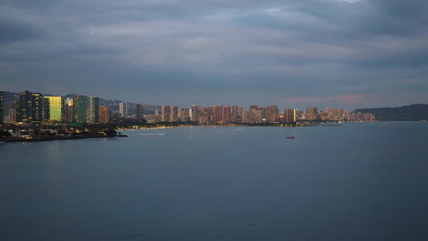 Honolulu City Skyline at Dusk in Oahu, Hawaii
