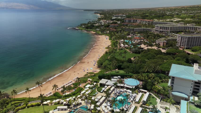 Aerial view of Wailea beach over the four seasons resort hotel in Wailea Maui, Hawaii Part 2 of 2