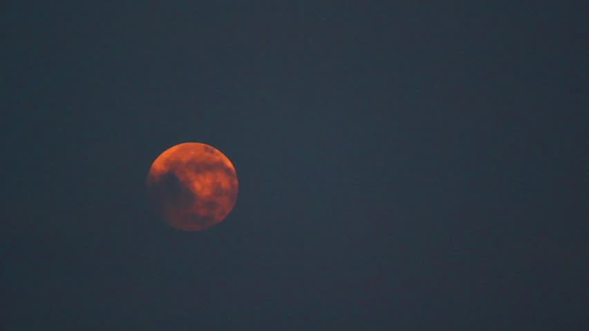 A stunning video of a blood moon in the night sky.A captivating HD video of a vibrant reddish-orange moon against a dark, inky-black night sky. Nasa