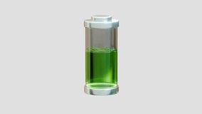 3D battery charging animation. Liquid energy rises from red to green inside a transparent glass battery on alpha channel. Perfect for tech, energy, and UI projects. - Powered by Shutterstock - Get 15% off with code: PIKWIZARD15