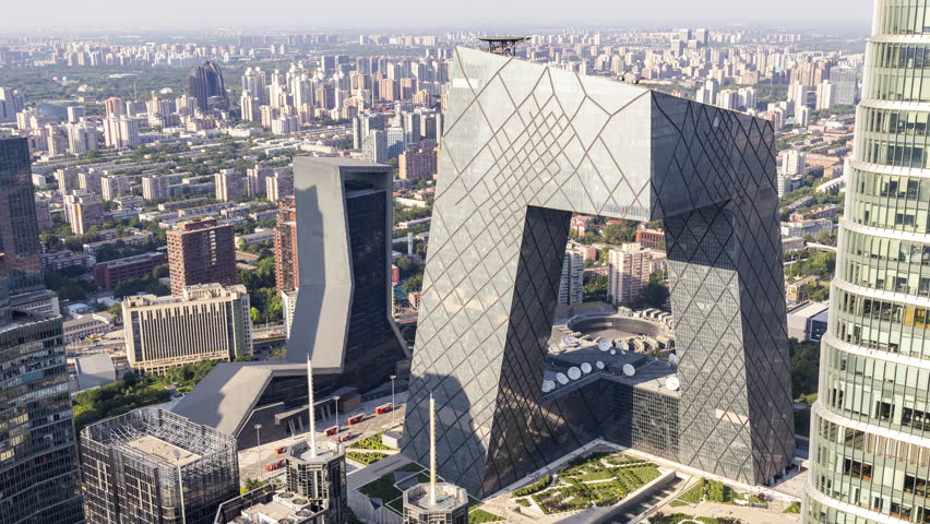 BEIJING, CHINA - 5 MARCH 2025 : Timelapse of the Beijing city skyline from a high vantage point 