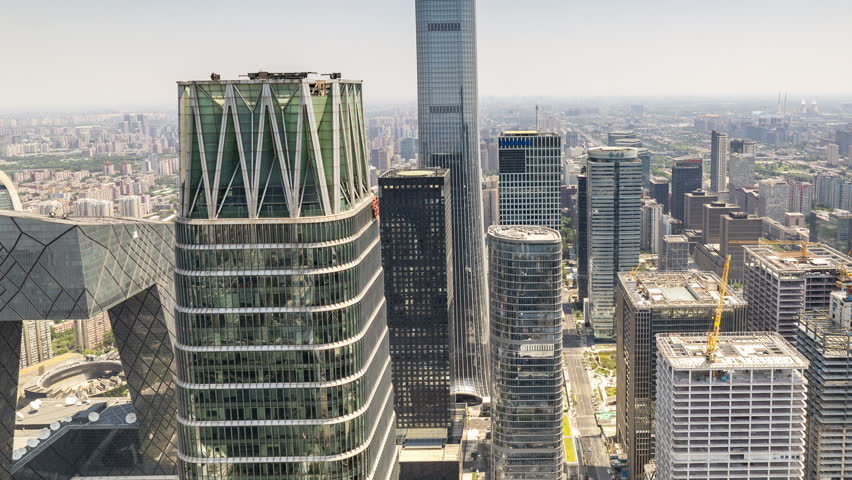 BEIJING, CHINA - 5 MARCH 2025 : Timelapse of the Beijing city skyline from a high vantage point 
