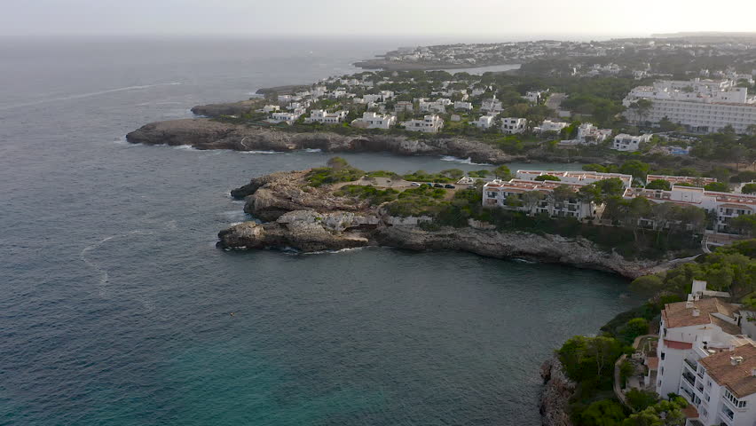 Aerial viewof the beautiful Cala Ferrera and Cala D’or with villas, in the East side of Mallorca Island, Spain.