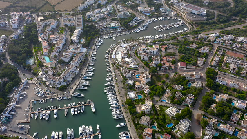 Aerial viewof the beautiful Marina Cala D’or and resorts, in the East side of Mallorca Island, Spain.