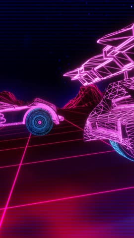 Cars race retrofuturistic seamless vertical video