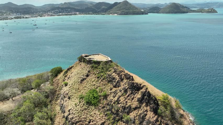 Drone video of Rodney Fort taken in Rodney Bay, St. Lucia, West Indies, Caribbean.