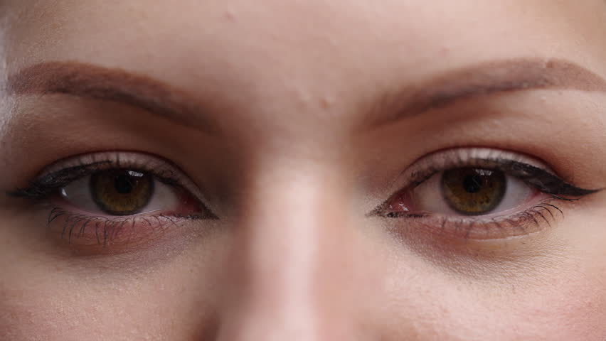 Half Face With Green Eyes, Permanent Eyebrows. Pretty Make-up, Charming Woman 