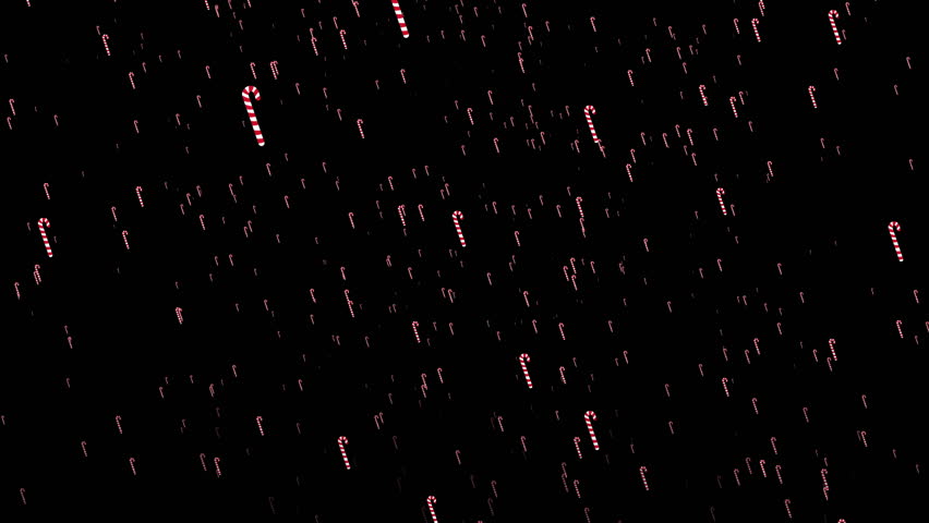 Animated Loop Falling Candy Canes on Black Background Christmas and New Year Sugar Canes Design Element. Candy Canes Particles on Dark Night Backdrop Christmas Decorations Candy Canes Motion Design