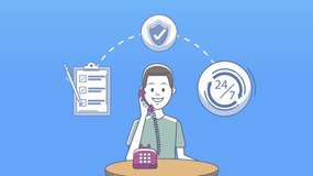 International Public Service Day – Customer Service Representative Man character on Call  with Vibrant Background - Powered by Shutterstock - Get 15% off with code: PIKWIZARD15