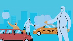 International Public Service Day – Biosafety Workers in Protective Suits Disinfecting Public Transport with Sprayers on Vibrant Background - Powered by Shutterstock - Get 15% off with code: PIKWIZARD15