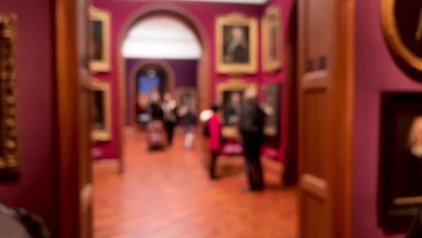 Blurred museum gallery interior, art history education and culture entertainment, defocused