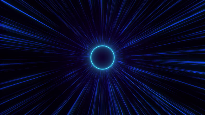 Moving bright neon lines or travel through time and space at high speed, Digital futuristic tunnel