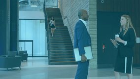 Business team gesturing smartphone as descending colleague calling while creating map-data overlays. Corporate, collaboration, technology, networking, modern, professional, communication - Powered by Shutterstock - Get 15% off with code: PIKWIZARD15