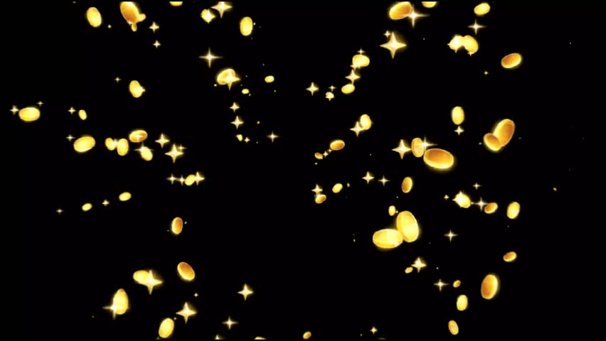 Explosion of shimmering golden coins and stars on a black background. Ideal for concepts of wealth, success, prosperity, and celebration