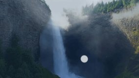 Waterfall initiating nodes popping and linking into growing network showing connections over gorge. Nature, connectivity, digital, innovation, scenic, technology, abstraction - Powered by Shutterstock - Get 15% off with code: PIKWIZARD15