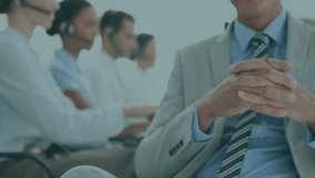 Manager demonstrating holographic AI demo in call center, agents studying rotating data interface. Technology, innovation, collaboration, digital, futuristic, professionalism, workspace - Powered by Shutterstock - Get 15% off with code: PIKWIZARD15