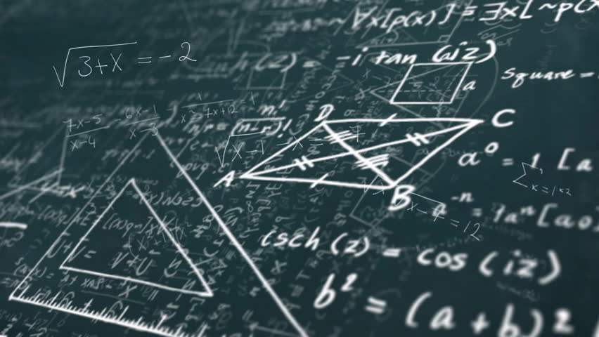 Camera panning triggers chalkboard notations fading and revealing formulas for math progression. Educational, academic, minimalist, information, presentation, intranet, intellectual