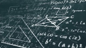 Camera panning triggers chalkboard notations fading and revealing formulas for math progression. Educational, academic, minimalist, information, presentation, intranet, intellectual - Powered by Shutterstock - Get 15% off with code: PIKWIZARD15