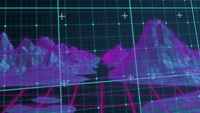 On animation start, wireframe mountains and neon grid pulsing to evoke living digital world. Futuristic, cyberpunk, abstract, neon, virtual, technology, digital - Powered by Shutterstock - Get 15% off with code: PIKWIZARD15