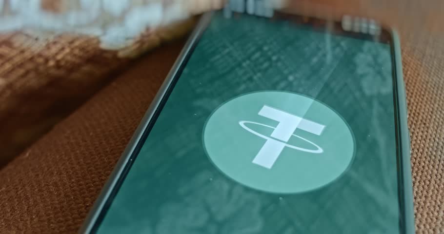 Tether USDT cryptocurrency symbol, presentation