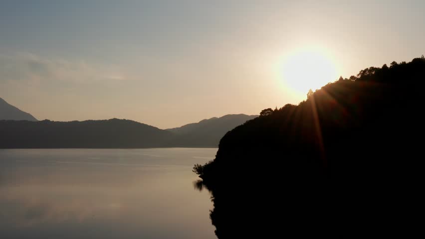 Lake Ikeda, Kagoshima, drone at sunset