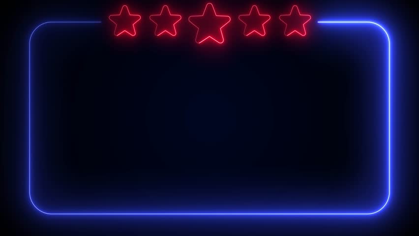 Neon Glowing Five Star Frame Animation Loop with Red Stars and Blue Border on Dark Background