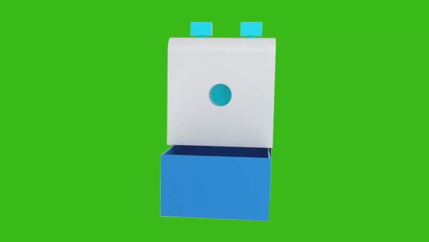 A simple 3D gift box with an open lid, isolated on a green screen, perfect for revealing surprises or new products