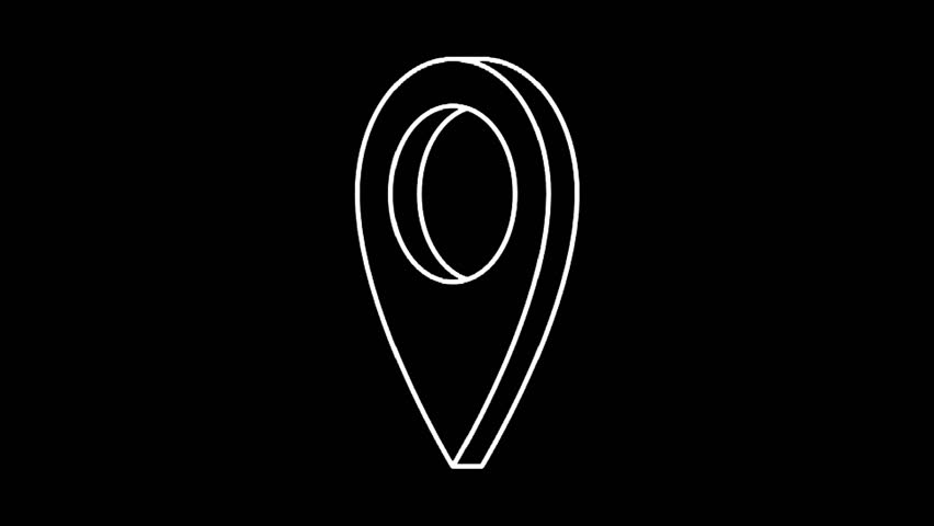 A minimalist outline of a location pin icon on a black background, perfect for maps, navigation, or geographical themes