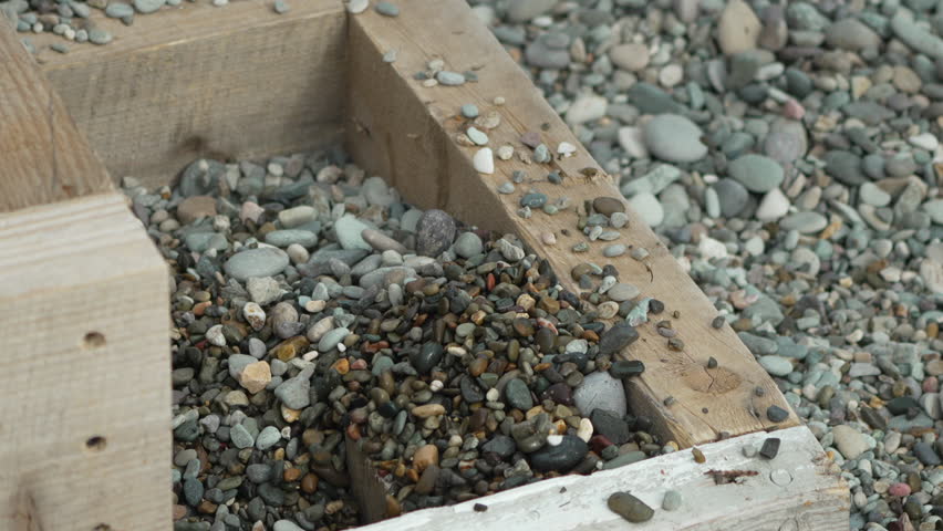 Pebbles Stones Wood Colorful stones texture background with weathered wood detail
