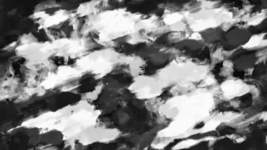 Quick paint strokes. 2D animation. Animated video clip. Black and white background.