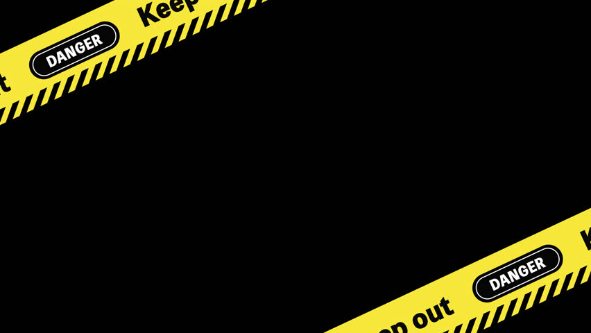 Keepout, DANGER barricade tape (flowing diagonally up and down) loop animation background transparent