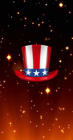 Independence Day - USA Uncle Sam Hat Drops "4th of July", Futuristic Flying Stars in Red Turns Yellow Background • sstkVertical