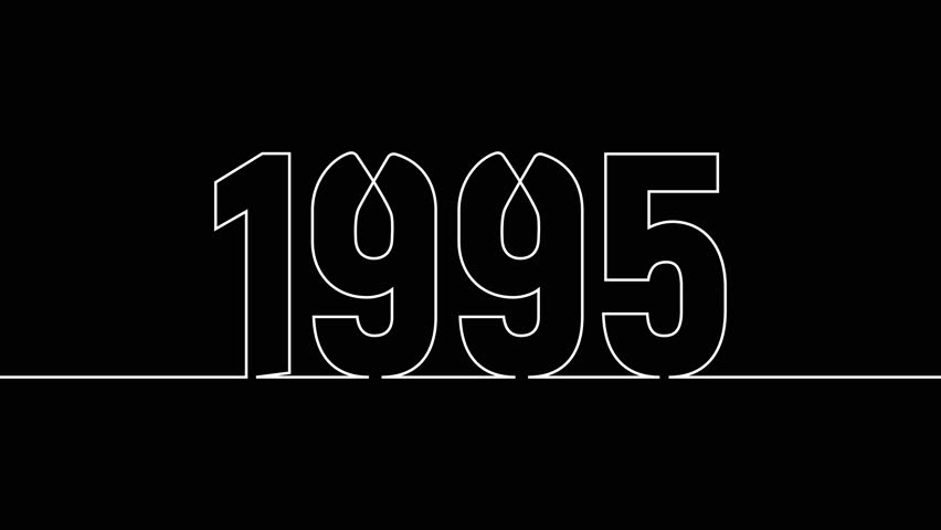 1995 new year continuous line art clip self drawing animation on white black background. single one line art written outline sketch illustration 1995 year numbers video