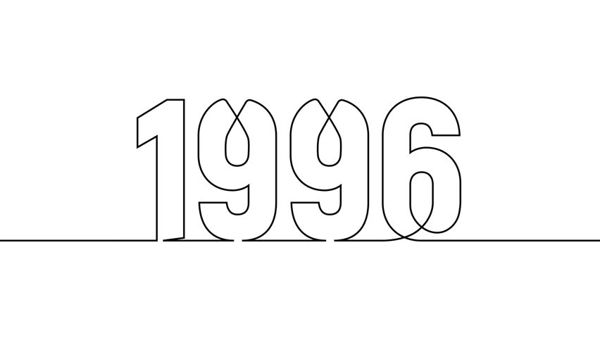1996 new year continuous line art clip self drawing animation on white black background. single one line art written outline sketch illustration 1996 year numbers video
