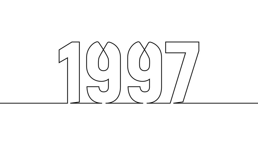 1997 new year continuous line art clip self drawing animation on white black background. single one line art written outline sketch illustration 1997 year numbers video