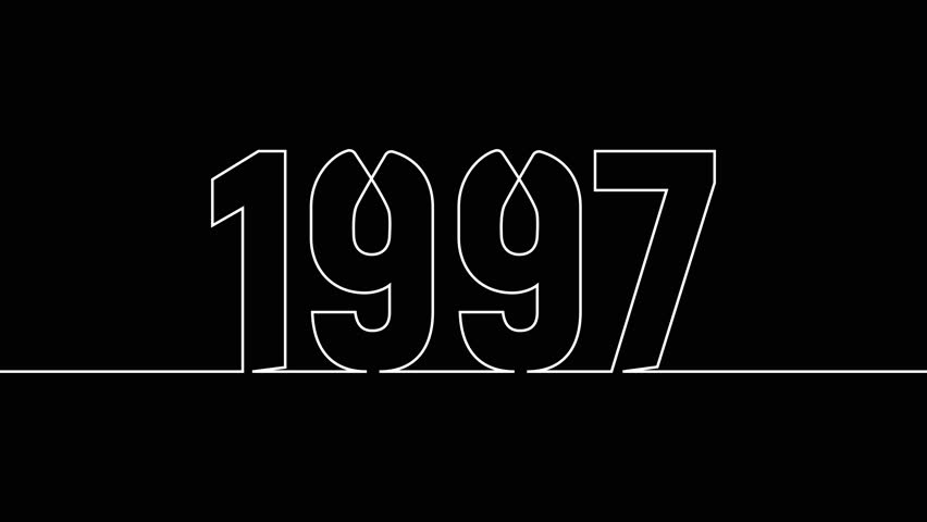 1997 new year continuous line art clip self drawing animation on white black background. single one line art written outline sketch illustration 1997 year numbers video