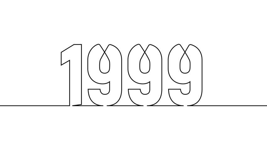 1999 new year continuous line art clip self drawing animation on white black background. single one line art written outline sketch illustration 1999 year numbers video