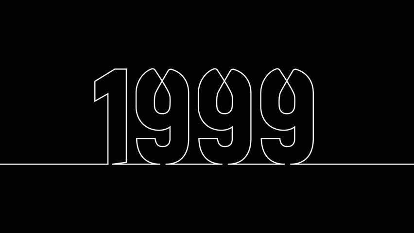 1999 new year continuous line art clip self drawing animation on white black background. single one line art written outline sketch illustration 1999 year numbers video