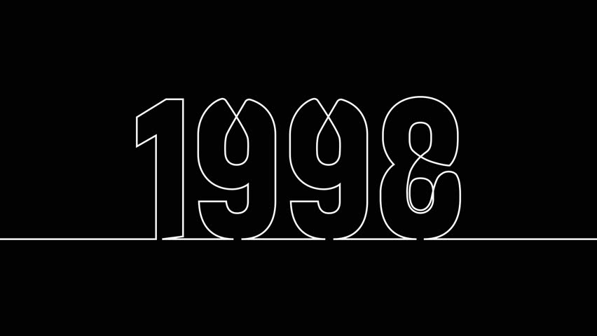 1998 new year continuous line art clip self drawing animation on white black background. single one line art written outline sketch illustration 1998 year numbers video