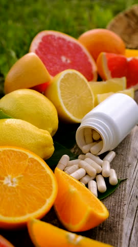 vitamin c and citrus. Selective focus.