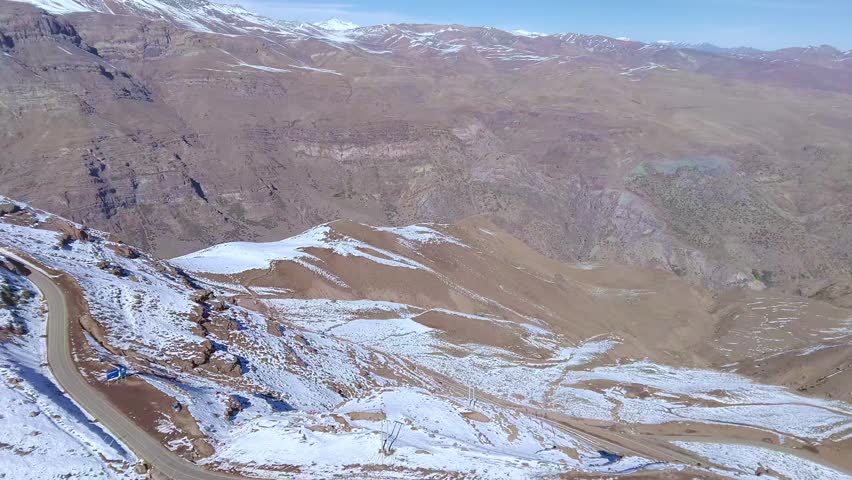 Winding roads in the Valle Nevado mountains, Santiago Chile.