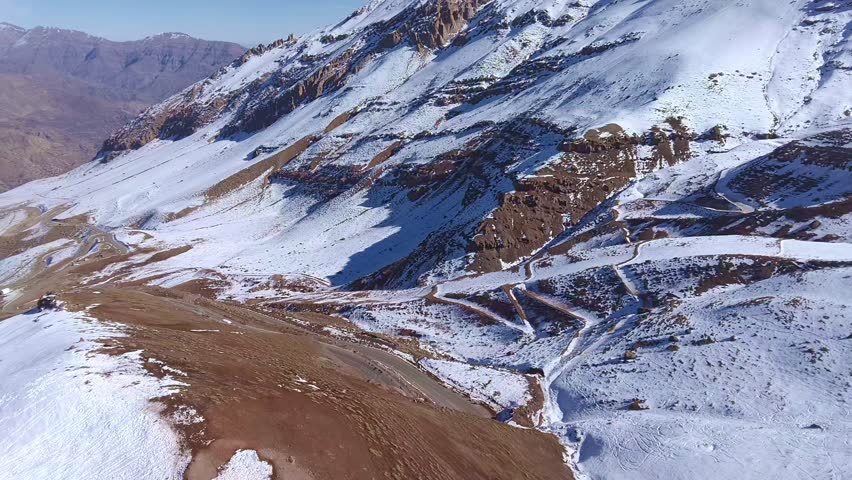 Winter landscape in the mountains at Valle Nevado, Santiago Chile.