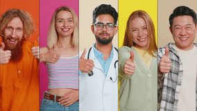 Like. Collage of smiling happy people diverse gender, different ages, ethnicity raises thumbs up sign gesture, gives positive reply, recommends good idea feedback, celebrating victory, approve, agree. - Powered by Shutterstock - Get 15% off with code: PIKWIZARD15