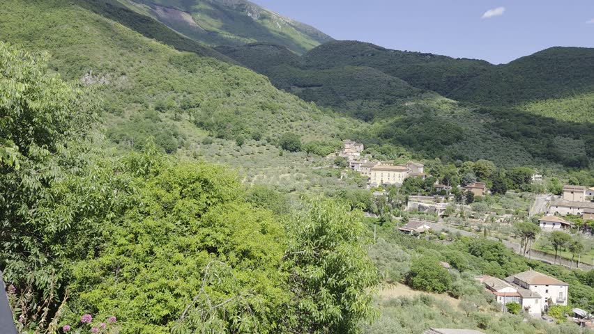 Panoramic view of a smallvillage in the mountains of the Lazio region, Italy..